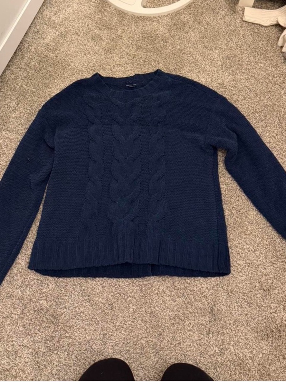 American Eagle Outfitters Navy Cable-Front Crewneck Sweater